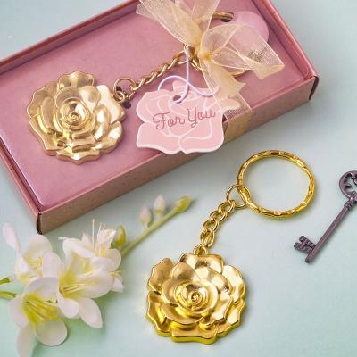 China Zinc Alloy Rose Flower Key Ring For Metal Rose Key Chain Party Favors Gold Zinc Alloy Wedding Favors Baby Shower Favors And Gifts for sale