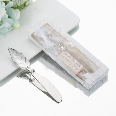 China Zinc Alloy Chrome Foil Spreader Autumn Fall Theme Bridal Shower Butter Knife Cheese Tool Wedding Gift Favors for sale