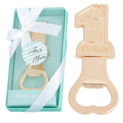 China Zinc Alloy Gold Number 1 Design First Design Bottle Opener Communion Party Favors Baby Boy Baptism Gift Shower Favors for sale