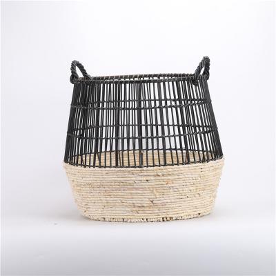 China Wholesale Stocked Rattan Storage Basket With Handles For Home Decoration for sale