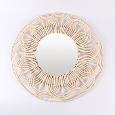 China Modern Design Rattan Mirror Hand Made Natural Vintage Art Decorative Wall Hanging Mirror Made in China for sale