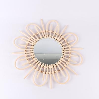 China vintage handcrafted natural art deco mirror rattan good design wall hanging decorative mirror made in china for sale