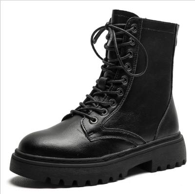 China Women's flat ankle biker military black square heel boots for lady fall boots combat women boots for sale