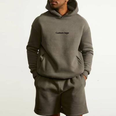 China Anti-pilling Men Clothes Factory Popular Hoodie Custom Black Blank Fleece Pullover Hoodies Oversized Men's Sweatshirt Shorts Set for sale