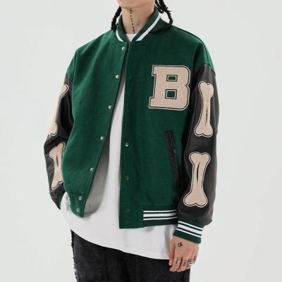 China Breathable Hot Selling Custom Embroidery Leather Sleeve Baseball Letter Man Varsity Jacket For Men Bomber Jacket for sale