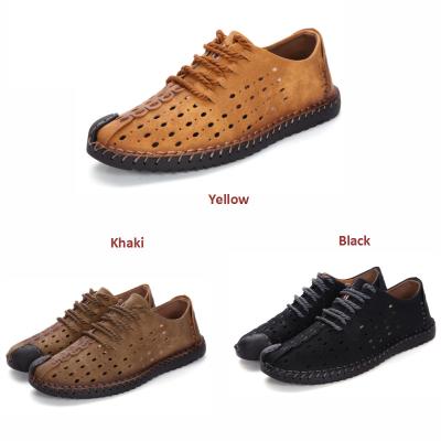 China 2022 New Men's Front Link Shoes Summer Leather Hollow Out Breathable Handmade Sandal Beach Shoes Large Size Beach Casual Shoes for sale