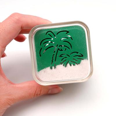 China Paperweight Sand and 2-1/8 inch Cube Tropical Fish and Palm Tree Shells Clear Acrylic Paperweights with Nature Beach Sand Foot Prints for sale