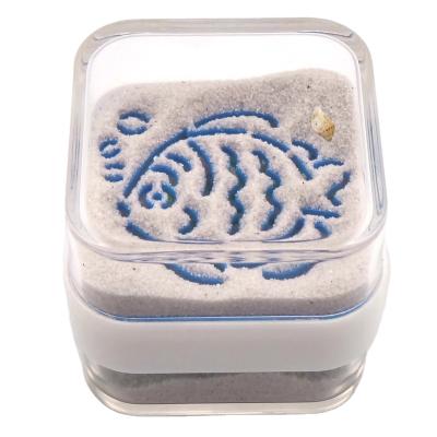 China Clear Acrylic Sand Paperweight and Crystal Acrylic Paperweight 2-1/8 Inch Shells Cube Tropical Fish and Palm Tree with Nature Beach Sand Foot Prints for sale