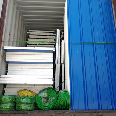 China 75mm ENV q345b PU rock wool glass wool sandwich panel steel frame steel frame industrial mobile warehouse in Poland for sale