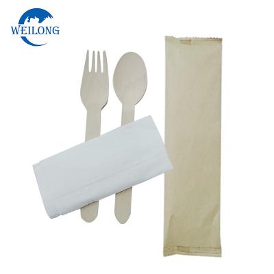 China Wooden Paper Packed Disposable Disposable Knife Fork Spoon Cutlery Set Factory Directly Sell for sale