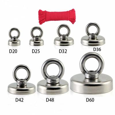 China Magnet D60 D75 D48 N52 Neodymium Magnet Industrial Strong Powerful Search Recovery Fishing Magnetic With Two-sides Eyebolts for sale