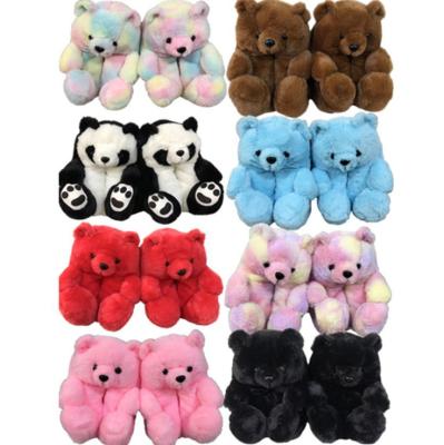 China Colorful Fashion Trend In Teddy Bear Slippers Plush Plush Indoor Soft Furry Teddy Bear Slippers For Women for sale