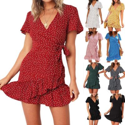 China Amazon Breathable Hot Selling Dresses Women 2021 Summer Women Short Sheath Print Dress V-Neck Casual Short Dresses for sale