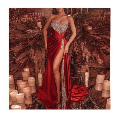 China Breathable Sequin Red Open Back Long Strapless Evening Dresses For Summer 2021 for sale