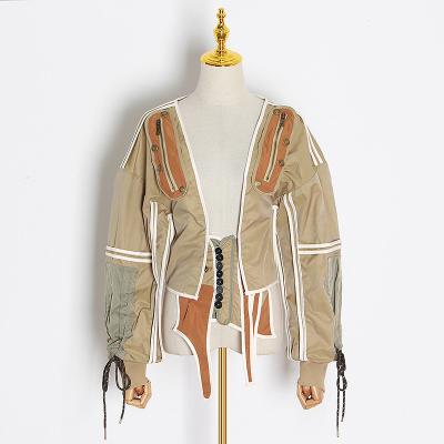 China Designer QUICK DRY Vintage 2 Piece Jacket Coat For Women Patchwork Contrast Color Jackets And Cool Tank Top for sale