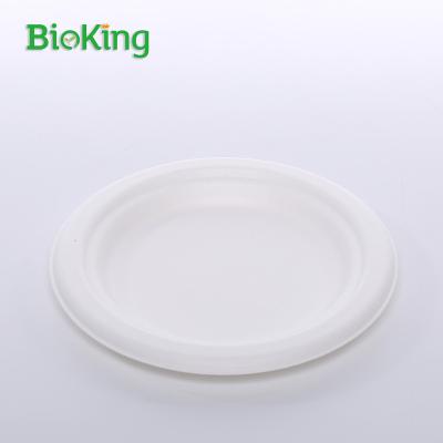 China Oil repellent; 6inch Round Bagasse Water Repellent BioKing Sugar Cane Pulp Biodegradable And Compostable Disposable Dish for sale