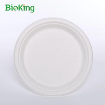 China Oil repellent; Bioking Sugarcane Bagasse 9inch Round Dish Waterproof Pulp Disposable Dinner Dishes Biodegradable and Compostable for sale