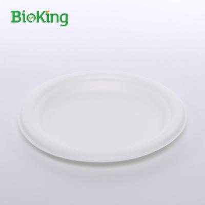 China Oil repellent; 7inch Round Bagasse Water Repellent BioKing Sugarcane Pulp Biodegradable And Compostable Disposable Dish for sale