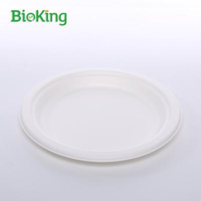 China Oil repellent; Bioking Sugarcane Bagasse 8inch Round Dish Water Repellent Pulp Biodegradable and Compostable Disposable Eco Support Acceptable CN; ZHE for sale