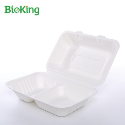 China Oil repellent; BioKing Best Selling Water Repellent Biodegradable Packaging Food Container Packing Disposable 9x6 Clamshell Takeout for sale