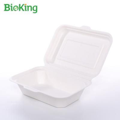 China Oil repellent; Bioking Water Repellent Sugarcane Bagasse Pulp Disposable Clamshell Biodegradable and Compostable for sale