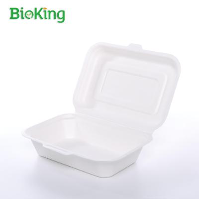 China Oil repellent; BioKing biodegradable and compostable disposable sugarcane pulp bagasse lunch box 6X4 thumb. 450ml for sale