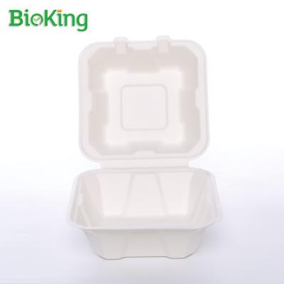 China Oil repellent; BioKing Biodegradable and Compostable Disposable Sugarcane Water-Repellent Hamburger Bagasse Pulp Box with International Quality Standard for sale