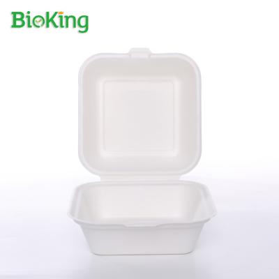 China BioKing Disposable Biodegradable Sugar Cane Bagasse Burger Box for sale