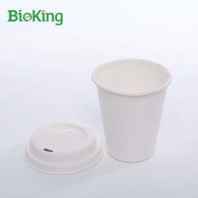 China Oil repellent; Water Repellent Disposable Biodegradable Pulp 8oz 250ml Logo Layer Packing Color Printing Custom White BioKing Coffee Mug Bagasse With Tray for sale