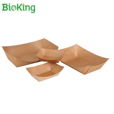 China Disposable Gift Box Kraft Paper Cardboard Tray Eco-friendly Biodegradable Paper Sushi Boat Shaped Tray for sale