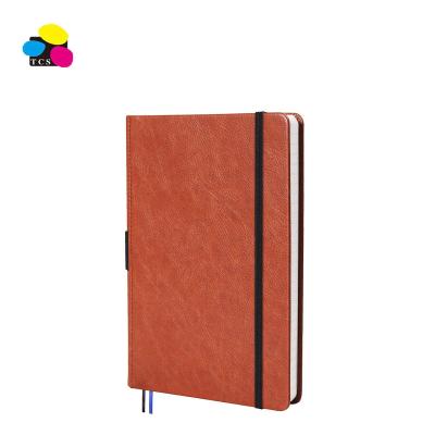 China Good Quality A5 Hardcover Inside Pocket Brown Ordered Hardcover Leather Tied Notebook With Pen Holder for sale