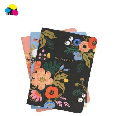 China 3 Colorstationery Product 153x218mm Printed Set of 3 Animated Floral Quilted Lined Notebooks for Writing for sale