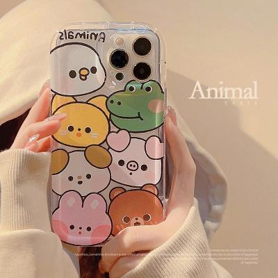 China Cartoon shockproof cute zoo transparent cover device mobile phone case for iphone 14 plus cover device 14 pro 13 pro 12 11 max for sale