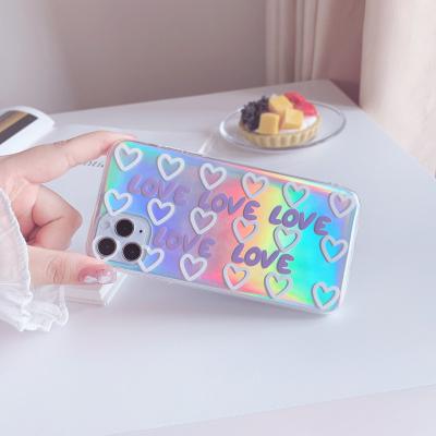 China Shockproof Ins Style Colorful Laser Love Heart Phone Cases Transparent TPU Case For iPhone 14 plus 7-13 pro Max With Precision Hole for sale