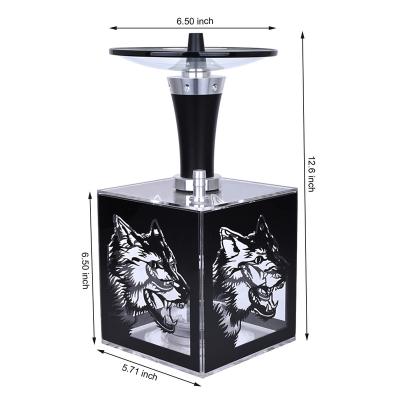 China Hot Selling High Quality Square Acrylic Hookah With LED Instant Light Thick Plastic Shisha With Wolf Pattern for sale