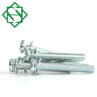 China Pan Blue Zinc Plated Finish Slotted Phillips Combo Drive Pan Head Machine Screw with Spring Washer and Single Joints for sale