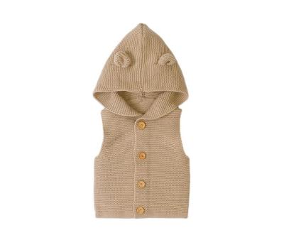 China Breathable Custom Made Winter Hand Knit Hooded Kids Boys Sweater Vest Button Solid Color Vest Children's Cardigan for sale