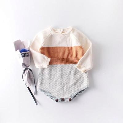 China 100% Cotton Color Blocking Winter Baby Clothes Long Sleeve Knitted Infant Jumpsuit Popular Style Unisex Newborn Cute Fashion Romper for sale