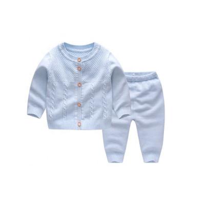 China Custom LOGO Antibacterial 100% Cotton Knitted Baby Knitted Sets Button Cardigan With Pants Sweater Two Piece Sets for sale