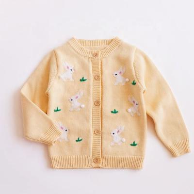 China New Anti-shrink Spring Bunny Embroidery Baby Sweater Children's Clothing Girls Knitted Button Up Toddler Sweater Kids Sweater Tops for sale