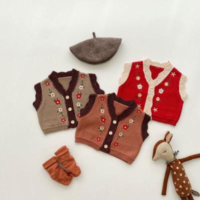 China 2023 Autumn casual baby knit newborn knitted sweater V-neck sweater vest coat 0-2 years cute cardigan cotton wholesale for sale