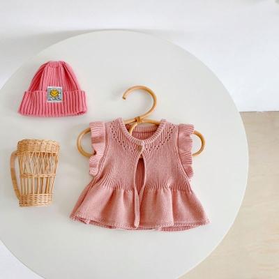 China 2023 Fashion Spring Baby Clothing Set Solid Color Flight Sleeve Knitted Vest Viable Sweater Cardigan Coat Clothes for sale