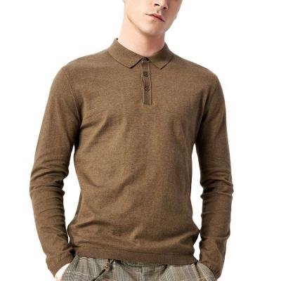 China Factory Wholesale Men's Casual Polo Button Collar Long Sleeve Sweaters Anti Shrink Knit T Shirts Man for sale