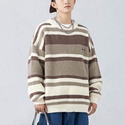 China Anti-wrinkle warm sweater contrast 2023 Autumn And Winter Retro Thick needle fashion style striped sweater men striped sweater men for sale