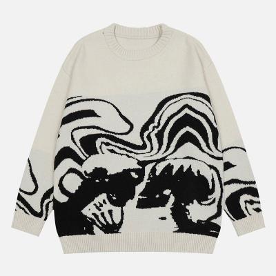 China Anti-Wrinkle Streetwear Sweater Men Hip Hop Paint Skull Graphic Knitted Sweaters Vintage Long Sleeve Loose Overalls Sueteres Para Hombre for sale