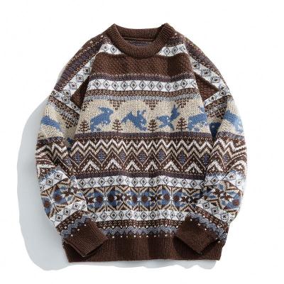 China 2023 New Retro Anti-wrinkle Autumn And Winter Warm Wool Sweater Men's Jacquard Loose Sweater for sale