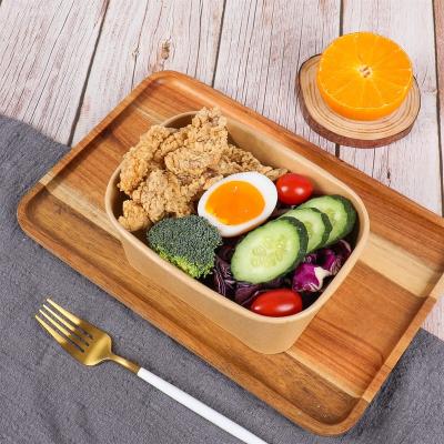 China Biodegradable Eco Friendly Rectangle Tray Kraft Food Container Rectangular Takeaway Paper Salad Bowl With Lid for sale