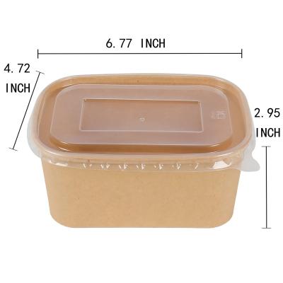 China Biodegradable Disposable Rectangular Food Box 500-1000ml Kraft Container 100% White Biodegradable Paper Bowl With Lid for sale