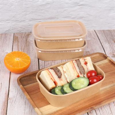 China Biodegradable Disposable Rectangular Eco Friendly Salad Fast Food Lunch Box Paper Packing Box Takeaway Packing Bowl with Lid for sale