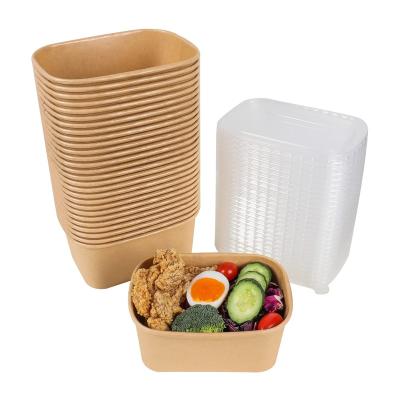 China Hot Selling Disposable Paper Rectangular Paper Bowl Biodegradable Food Container 1000ml Kraft Paper With PP Lid for sale